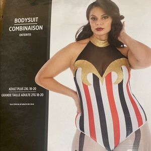 Red and Black Fitted Bodysuit with Asymmetrical Design